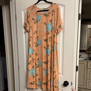 LuLaRoe Peach and Blue Floral Midi Dress